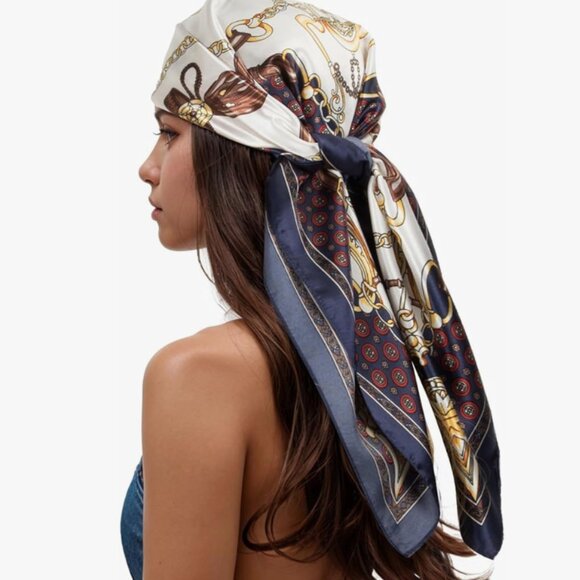 ? Luxe Silky Head Scarf for Women – Printed Square Scarf, Satin-Look Bandana main image 7